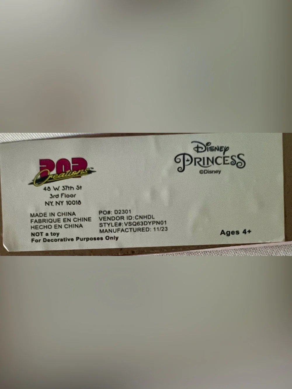 Label/Text on Packaging